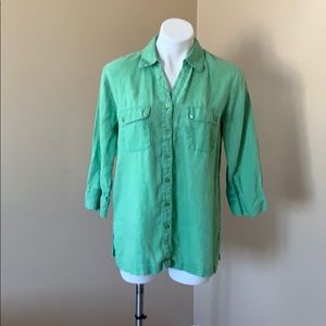 Green linen button up shirt